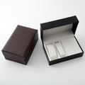 Detailed view of open and closed leather texture watch and jewelry gift boxes - Brown Leather Texture Multiple Slot Box (4)