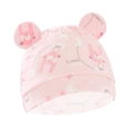 Pink newborn baby hat with cute rabbit print and decorative soft ears on top - Pink Rabbit Beanie with Ears