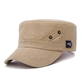 Classic tan washed cotton cadet cap with metal eyelets and vintage military style - Khaki