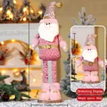 Papá Noel rosa telescópico decorativo con lentejuelas y piernas extensibles - Papá Noel Retráctil 60CM