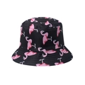 Reversible bucket hat in black with vibrant pink flamingo all-over print for summer - Flamingo Print (Black 1) / Black (New)