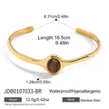 Bracciale rigido irregolare dorato in acciaio con inserto ovale in occhio di tigre - Braccialetto a C con Occhio di Tigre (JDB0107033-BR)