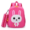 Rose pink children backpack set with cute rabbit print and star pattern pencil case - Rose Red Rabbit