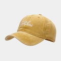 Detail of vintage yellow washed cotton baseball cap with hello sunshine embroidery - Adjustable / Yellow