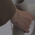 Minimalist gold titanium steel lip chain bracelet with shimmering water ripple texture - AE123 Lip Chain Bracelet Gold