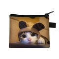 Mini cute cartoon cat coin purse with zipper closure and brown polka dot hood pattern - Cat with Hood