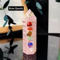 Handcrafted rose quartz energy pillar with golden wire wrap and seven chakra gemstones - Rose Quartz