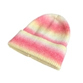 Berretto in maglia sfumata tie-dye arcobaleno da donna in filato spesso rosa e giallo - Rosa