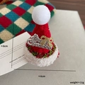 Mini pince à cheveux bonnet de Noël rouge avec texte argenté et décoration de nœud doré - 7-Pince à Cheveux Chapeau à Lettres Rouge