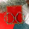 Christmas hoop earrings with red, green, and silver glitter spiral twist design - 14 Christmas Spiral Hoop