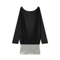 Elegantes schulterfreies Kleid in Schwarz mit funkelndem Silber-Pailletten-Besatz - XS / Schwarz-Silber Patchwork (Wie Abgebildet)