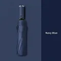 Foldable UV protection umbrella in navy blue color with business style matte handle - 10-Rib Automatic / Navy Blue