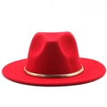 Elegant red wool fedora hat for women featuring a stylish gold snake chain decorative band - M (56-58cm) / Red