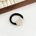 Elastic black hair tie with sparkling heart-shaped rhinestone pendant for elegant ponytail - 010# Glitter Rhinestone Heart-Gold