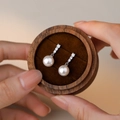 Elegant S925 sterling silver drop earrings with round white pearl and sparkling zircon - 925 Silver / White Gold