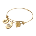 Adjustable gold bracelet with girl, heart, and floral pendants for women and girls - Gold Color August (KB158061-Z)