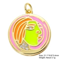 Abstract face pendant detail in gold finish with colorful enamel and zircon inlay - Modern Abstract Face