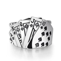 Macro shot of silver poker royal flush ring with vintage black cubic zirconia diamonds - Adjustable Open / Silver Black Spade