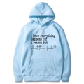 Women's light blue hoodie with black slogan print and front pocket in variant blue - S / Top And Bottom / Light Blue