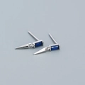 925 silver stud earrings featuring rectangular blue zircon and sharp spike pendant - Platinum (Blue Zirconia)