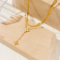 Collana a doppio strato placcata oro con ciondoli a quadrifoglio su base in pietra - Collana Oro