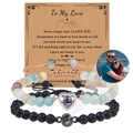Custom photo projection bracelet set with natural stone beads and emotional greeting card - Mixed Natural Stone & Black Lava Set (Couple Bracelet-14)