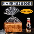 Pack of 100 white greaseproof bread bags with window, size 30x34x10cm for bakery storage - 30x34+10cm (100 Pieces/Pack) / Clear
