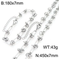 Set collana e bracciale in acciaio al titanio argento con dettagli delle misure - Set Catena con Nodi Argentati (KS227072-ZCG)