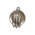Pendentif assiette et couverts en argent antique pour création de bijoux DIY - 1 Pendentif Assiette et Couverts