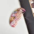 Acetate hair comb with colorful marble texture and pink, yellow, blue resin finish - Reddish Purple Oval