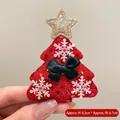 Christmas tree fabric brooch with gold star and green ribbon, size 8.2cm x 6.7cm - Snowflake Red Xmas Tree