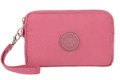 Waterproof nylon mobile phone bag in rose red finish with triple zippers and hand strap - Peach