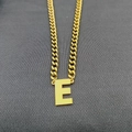 18K gold plated Cuban chain necklace with large capital letter E pendant for women - Letter E / Gold