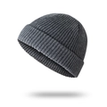 Dark grey knitted docker beanie hat with vertical rib texture for hip-hop street style - Dark Gray