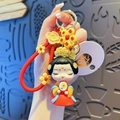 Cute Tang dynasty lady keychain in red dress with Joyful flower charm and red wrist strap - Tang Dynasty Lady - Liu Li (Red)