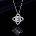 Elegant silver star flower pendant necklace with white gemstone inlays on black background - Xl-131 [with Cross Chain]
