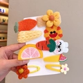 Cute girls hair clip set with knitted carrot and rabbit designs for daily styling - 458 Yellow Carrot 8pcs Set