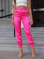Pantaloni cargo fucsia in raso lucido con vita alta e tasche laterali capienti - XS / Rosa Rosso