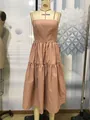 Pink backless A-line maxi dress with tiered ruffle skirt and slim waist for beach vacations - XS / Light Pink