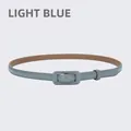 Slim light blue leather belt for women featuring a color-matched matte rectangular buckle - 105cm / Light Blue