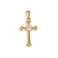 Detailed macro view of a 24K gold-plated cross pendant with a central sparkling zircon stone - Vintage Ball End Cross (XPLS12)
