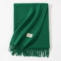 Deep green cashmere-feel scarf with elegant fringes and minimalist woven brand label - 70*200cm / Green