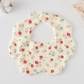 Floral cotton baby bib in cream with colorful small flower patterns and snap closure - Gauze Flower Band - Tricolor Flowers