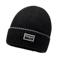 Classic black knitted beanie with ribbed texture and fashion logo patch for winter - One Size / Marl Grey