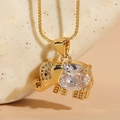 Goldene Elefant-Halskette mit herzförmigem Edelstein und Zirkonia-Akzenten für Damen - Weiß