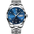 Orologio Poedagar uomo in acciaio argento con quadrante blu scuro e doppia data - 985 Cassa Argento Quadrante Blu