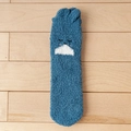 Cute blue coral fleece warm sock with animal pattern displayed on a wooden floor - One Size / Blue Rabbit