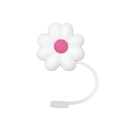 Cute white flower silicone straw cover with pink center for reusable drinking straws - Pink Heart White Flower-1704-79