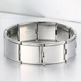 Italian modular stainless steel charm bracelet with polished silver finish and elastic links - 18mm Wide Silver
