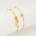 Elegant gold clover bracelet with water drop zircons and adjustable chain for women - Zirconia Flower Pendant (ZH1737G)